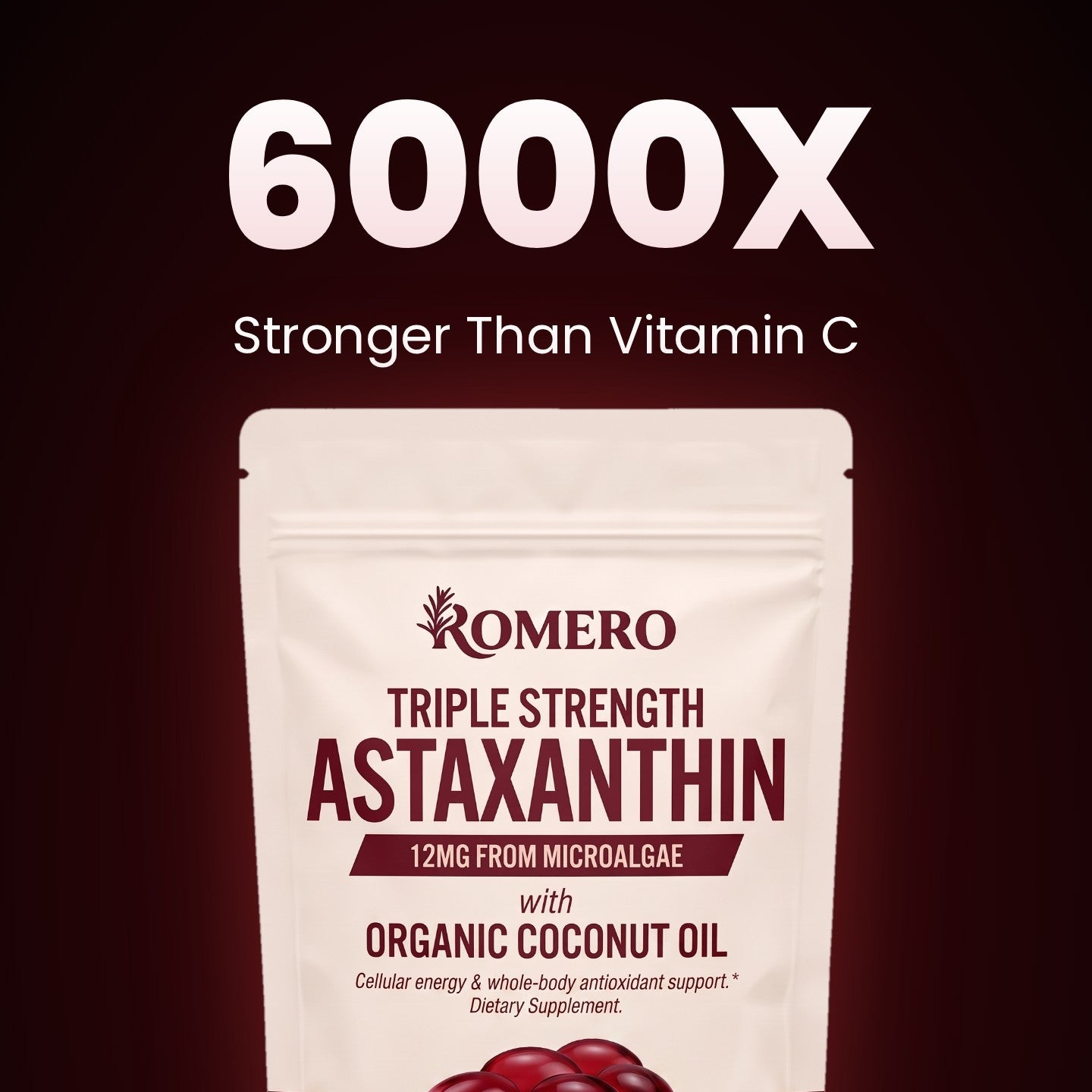 Astaxanthin is 6000x stronger than vitamin C, with the ROMERO pouch