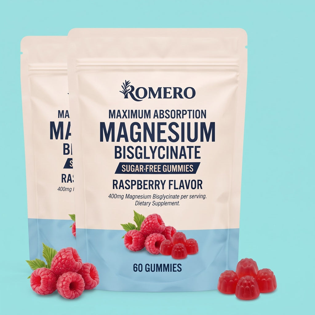 Two pouches of ROMERO Magnesium Bisglycinate Gummies